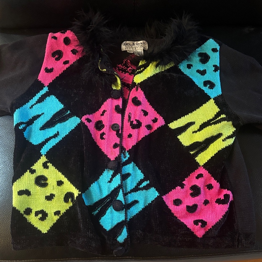 Vibrant Women's Cardigan with Fur Trim